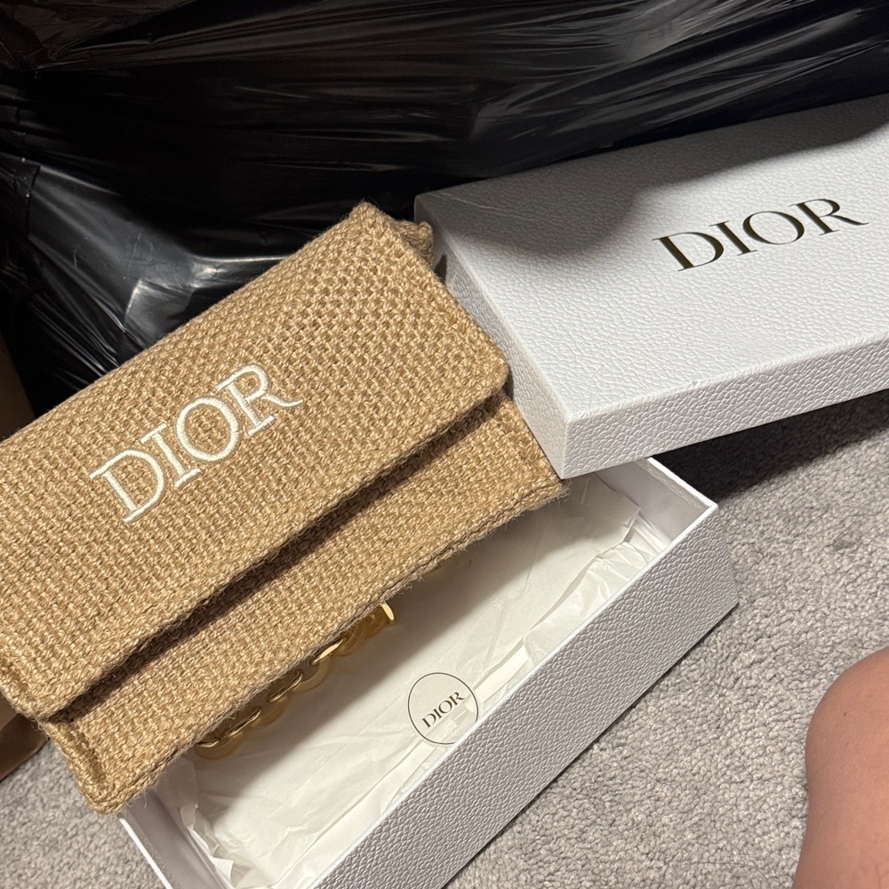 Authentic Dior BEAUTY RAFIA Beige Woven BAG